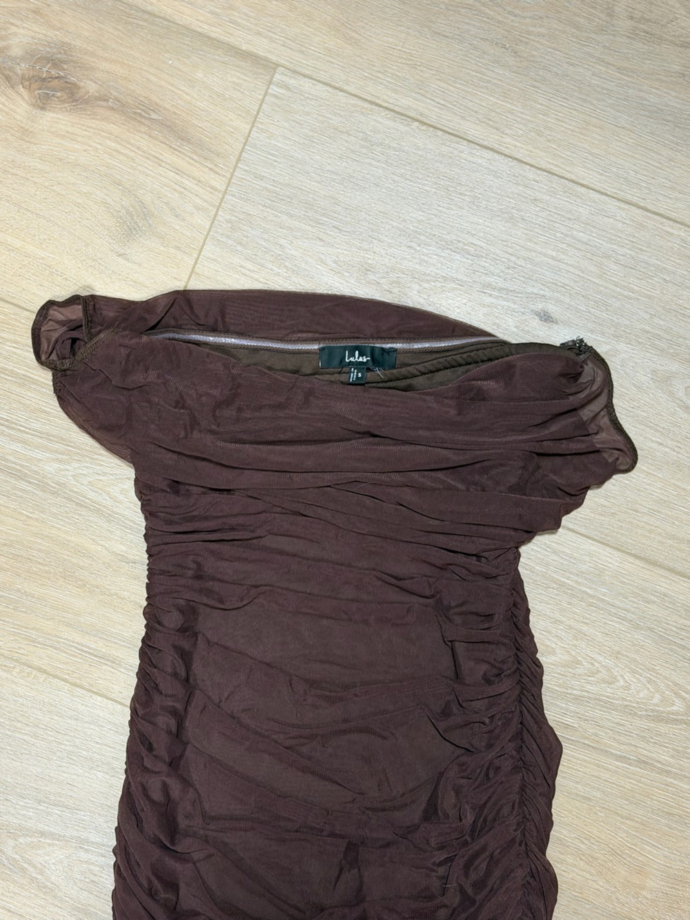 Lulus Sunama Brown Mesh Ruched Bodycon Midi Dress - Size S - Picture 4 of 10